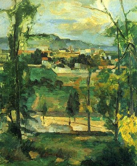 Paul Cezanne Dorf hinter den Baumen, Ile de France Spain oil painting art